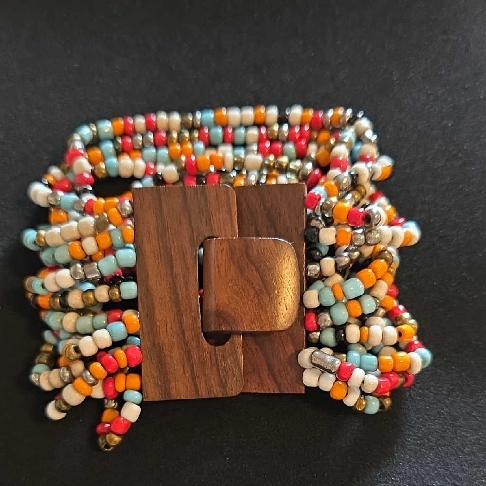 Colorful Beaded Bracelet with Wooden Ends
